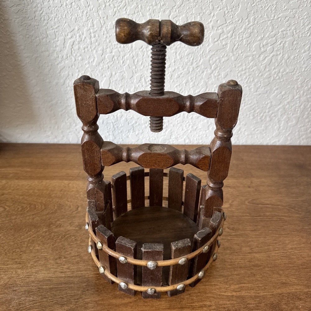 Vintage Wooden Wine Press Nut Bowl Decorative Fruit Press Rustic Farmhouse Decor